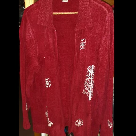Allison Daley Women's Jacket Extra Large Red Chenille Full Zip for Christmas - Picture 2 of 9
